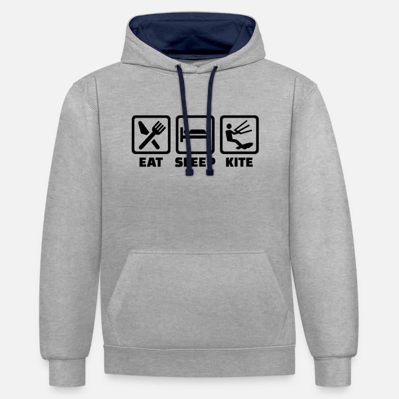 Eat Sleep Kite - Sweat à capuche contrasté - gris chiné/bleu marine