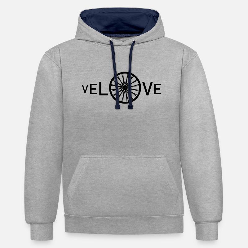 L’amour du vélo - Sweat à capuche contrasté - gris chiné/bleu marine