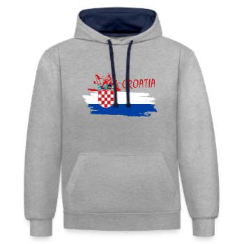 Croatia Hrvatska Kroatien i love croatia - Kontrast-Hoodie - Grau meliert/Navy - Vorne - Liana (172cm) & Jaron (178cm)