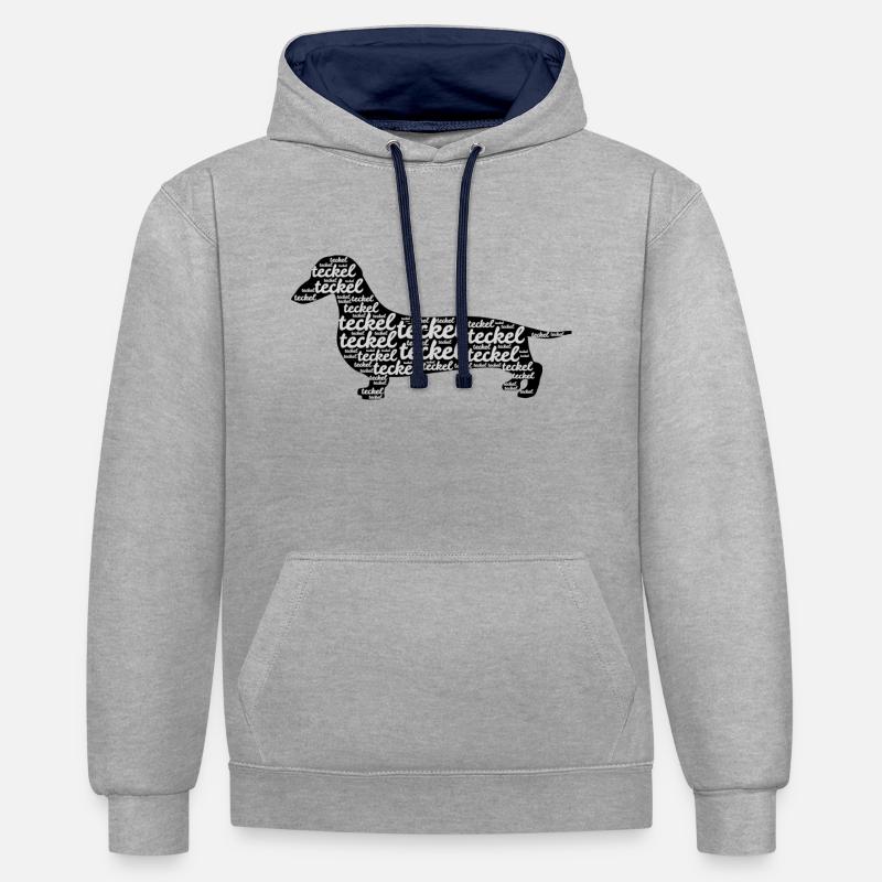 Teckel Dachshund Silhouette - Sweat à capuche contrasté - gris chiné/bleu marine
