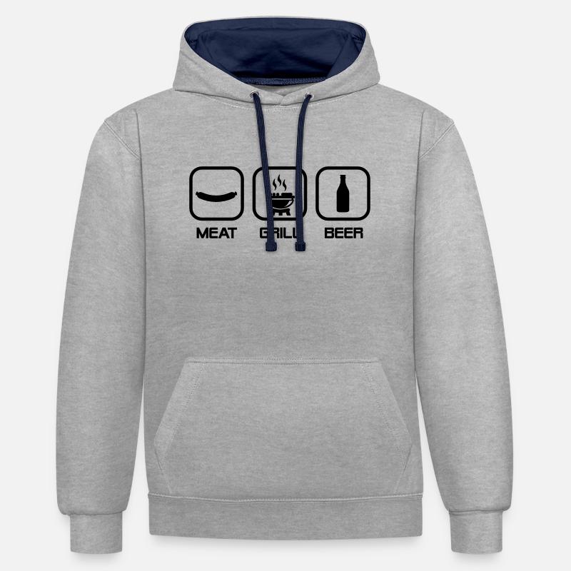 wurst_grill_und_bier_2__f1 - Sweat à capuche contrasté - gris chiné/bleu marine