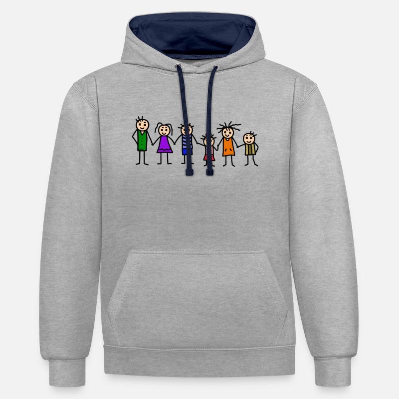 Famille avec beaucoup d'enfants - Sweat à capuche contrasté - gris chiné/bleu marine