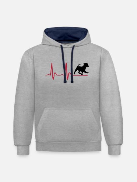 Heartbeat & cute dog - Contrast hoodie - heather grey/navy