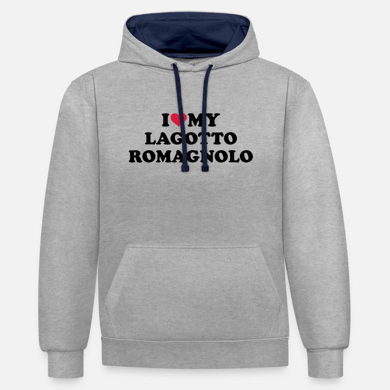 Lagotto Romagnolo - Sweat à capuche contrasté - gris chiné/bleu marine