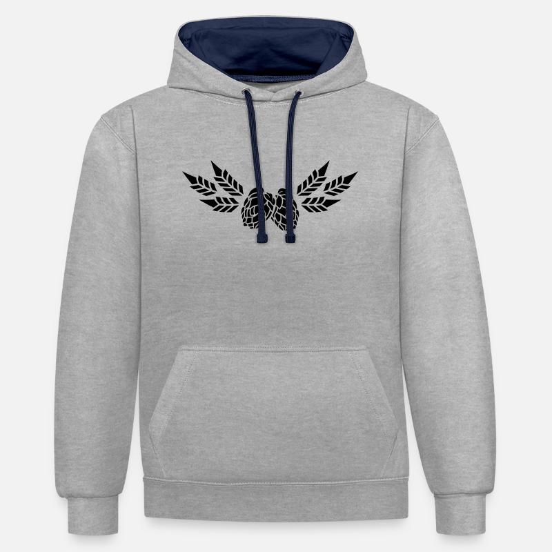 Houblon et malt (1c) - Sweat à capuche contrasté - gris chiné/bleu marine