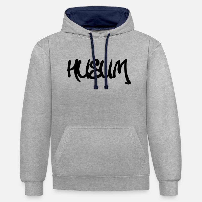 Husum Graffiti - Sweat à capuche contrasté - gris chiné/bleu marine
