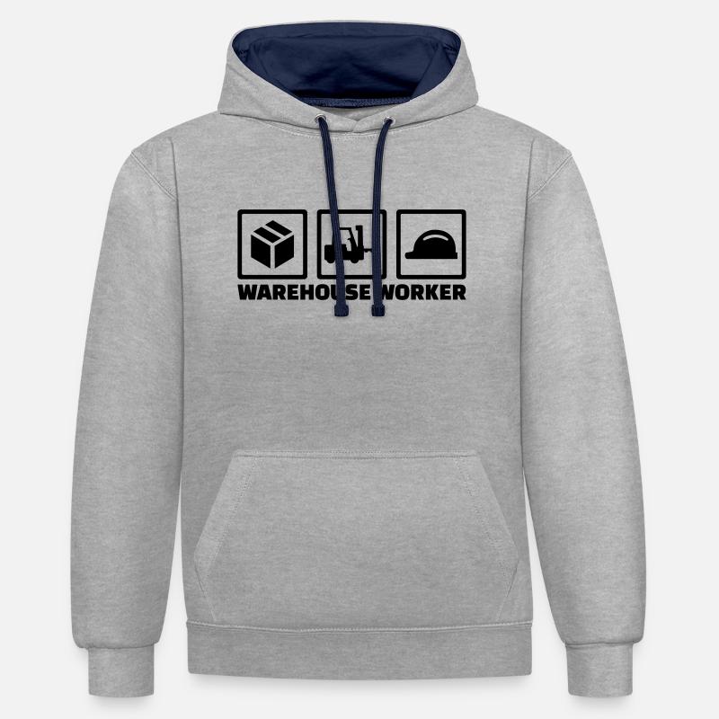 Warehouse worker - Sweat à capuche contrasté - gris chiné/bleu marine