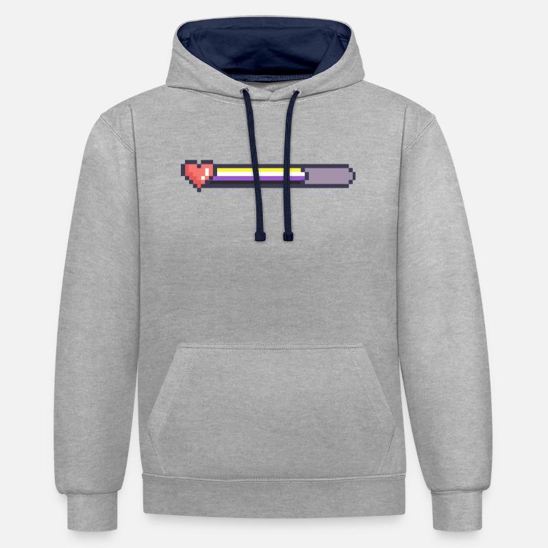 Barres de chargement non binary - Sweat à capuche contrasté - gris chiné/bleu marine