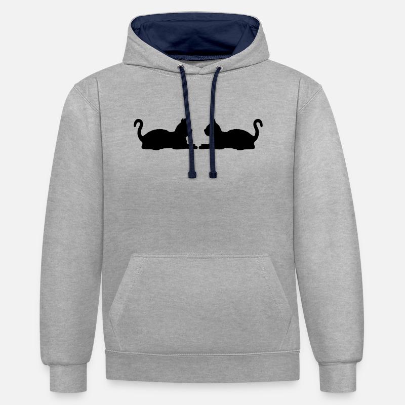 2 silhouette de chats couchés - Sweat à capuche contrasté - gris chiné/bleu marine