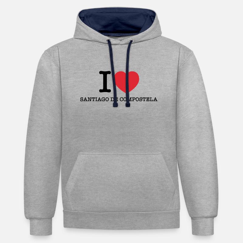 J’aime Saint-Jacques-de-Compostelle - Sweat à capuche contrasté - gris chiné/bleu marine