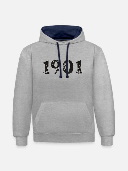 1901 - Kontrast-Hoodie - Grau meliert/Navy