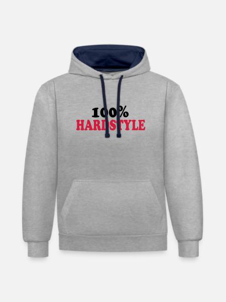 Hardstyle - Kontrast-Hoodie - Grau meliert/Navy