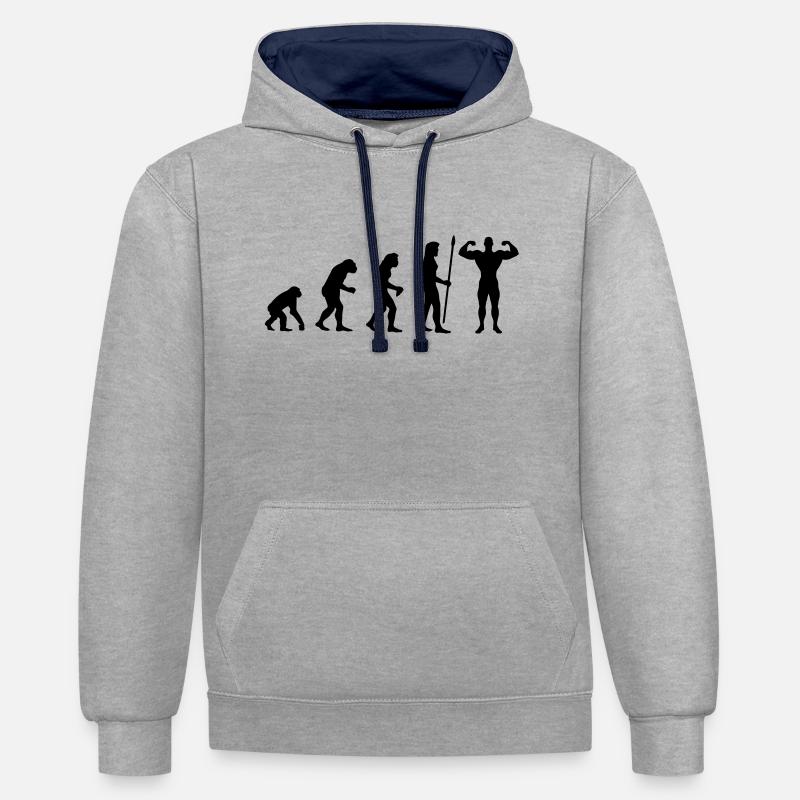 evolution_bodybuilding2 - Sweat à capuche contrasté - gris chiné/bleu marine