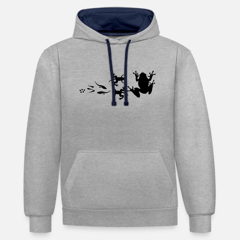 évolution-grenouille - Sweat à capuche contrasté - gris chiné/bleu marine