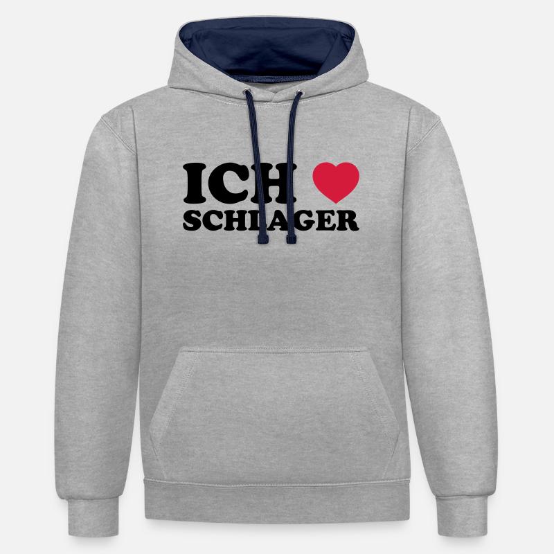 ICH LIEBE SCHLAGER - Kontrast-Hoodie - Grau meliert/Navy