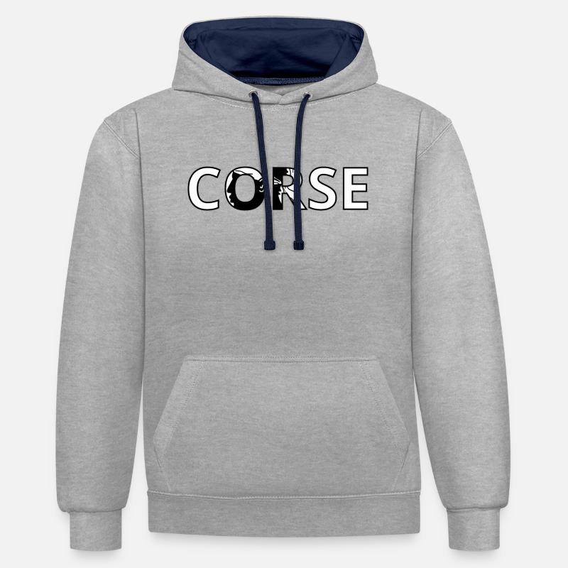 Drapeau Corse - Sweat à capuche contrasté - gris chiné/bleu marine