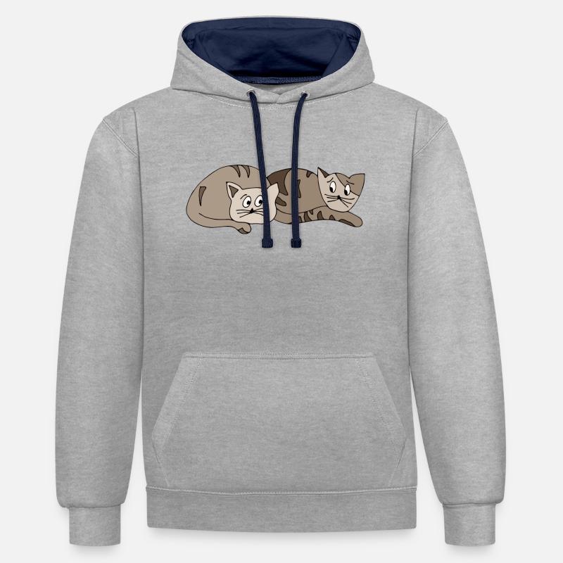 Chats - Sweat à capuche contrasté - gris chiné/bleu marine