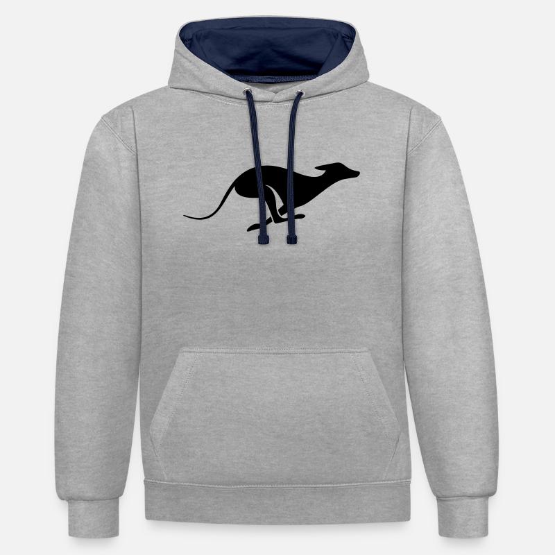 Windhund Silhouette – Lévrier, Greyhound Design - Sweat à capuche contrasté - gris chiné/bleu marine