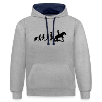 Evolution Ladies Équitation Western - Sweat à capuche contrasté - gris chiné/bleu marine - Devant - Liana (172cm) & Jaron (178cm)