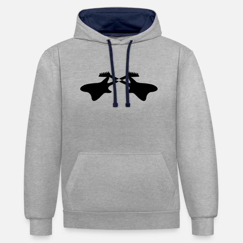 Guitares E 01 - Sweat à capuche contrasté - gris chiné/bleu marine