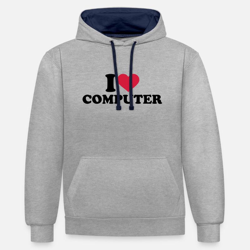 Computer - Kontrast-Hoodie - Grau meliert/Navy