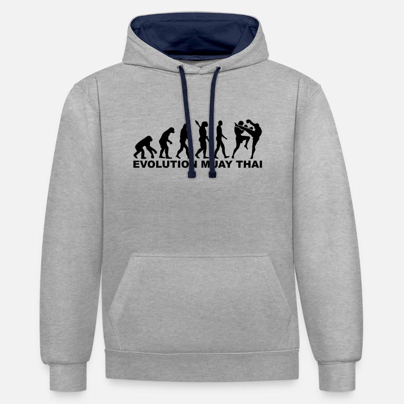Evolution Muay Thai - Sweat à capuche contrasté - gris chiné/bleu marine