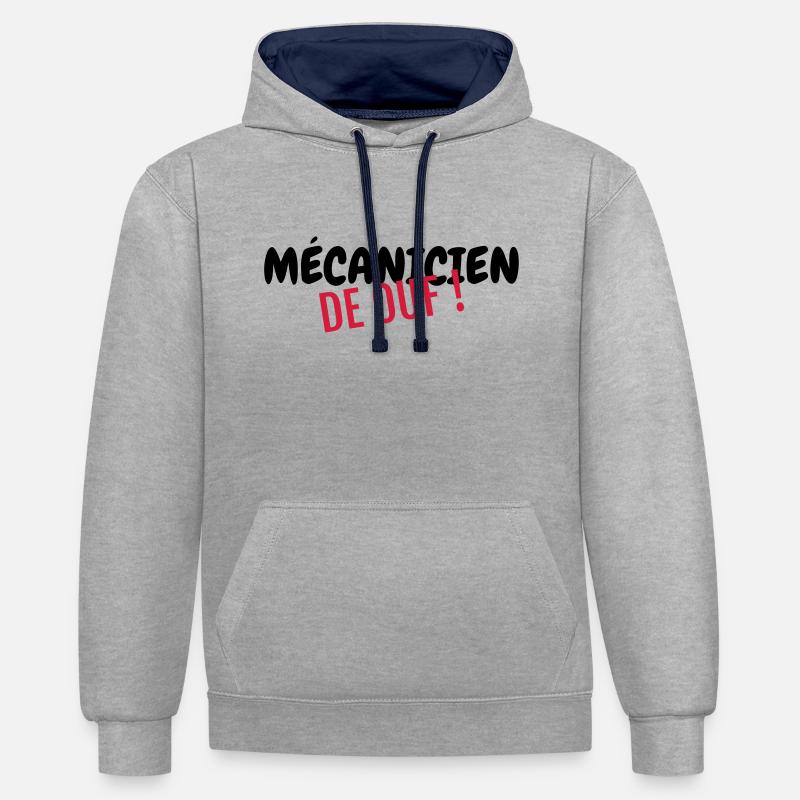 mécanique / mécanicien / mécano / garage - Sweat à capuche contrasté - gris chiné/bleu marine