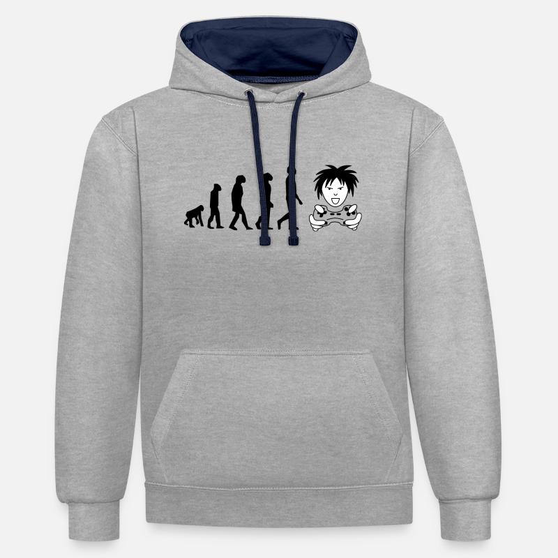 evolution gamer - Sweat à capuche contrasté - gris chiné/bleu marine