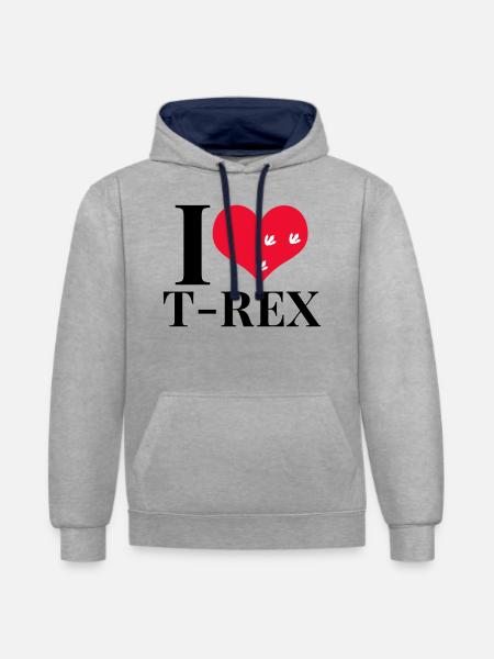 I love T Rex - Contrast hoodie - heather grey/navy