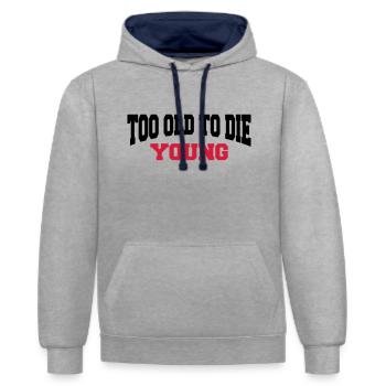 Too old to die young - Kontrast-Hoodie - Grau meliert/Navy - Vorne - Liana (172cm) & Jaron (178cm)
