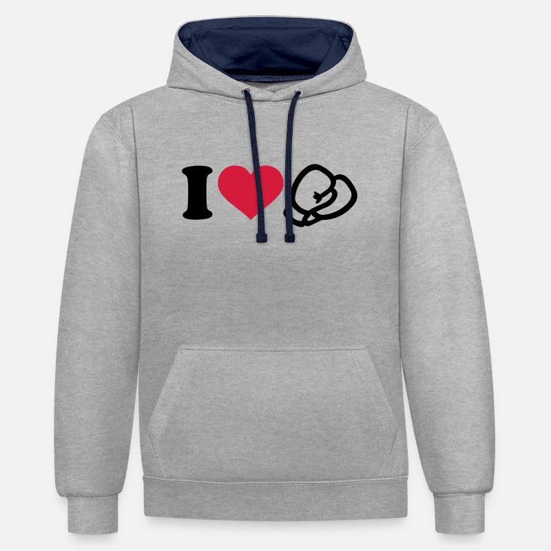 I love Boxe - Sweat à capuche contrasté - gris chiné/bleu marine