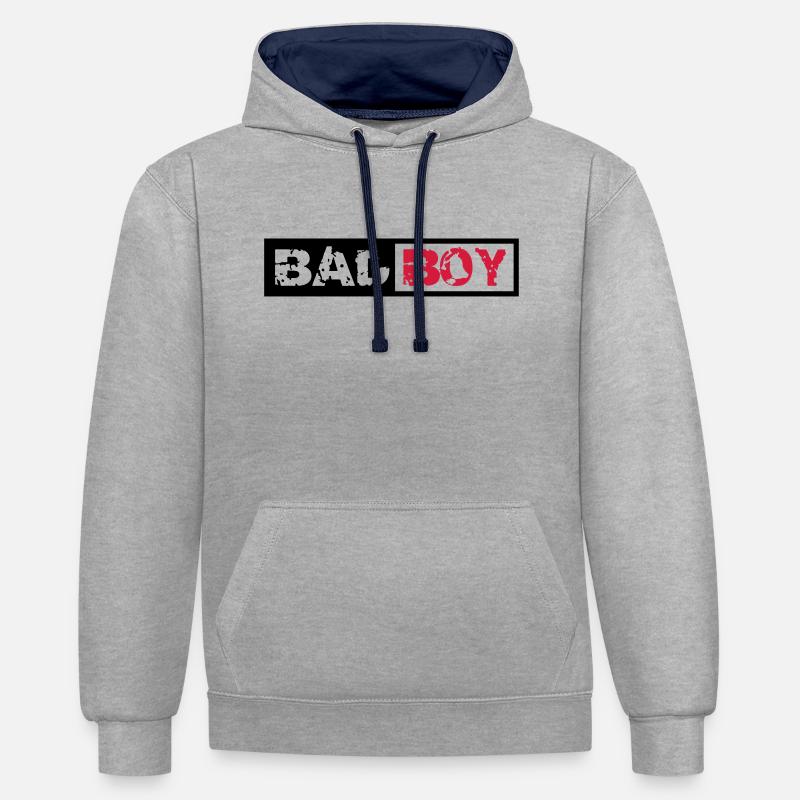 Bad Boy Design - Sweat à capuche contrasté - gris chiné/bleu marine