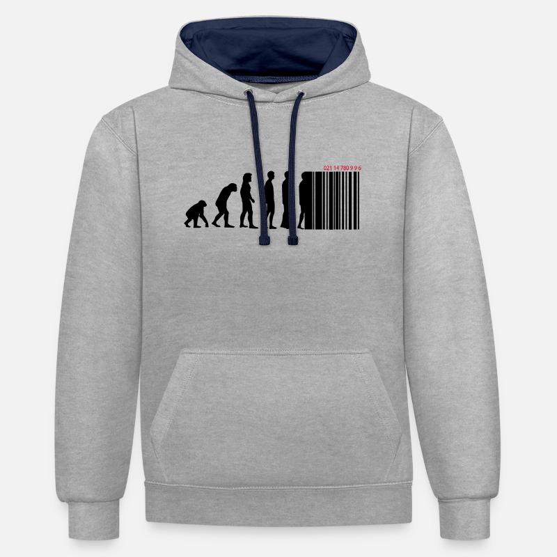 DARWIN - EVOLUTION SOCIETE - CODE BARRE - Sweat à capuche contrasté - gris chiné/bleu marine