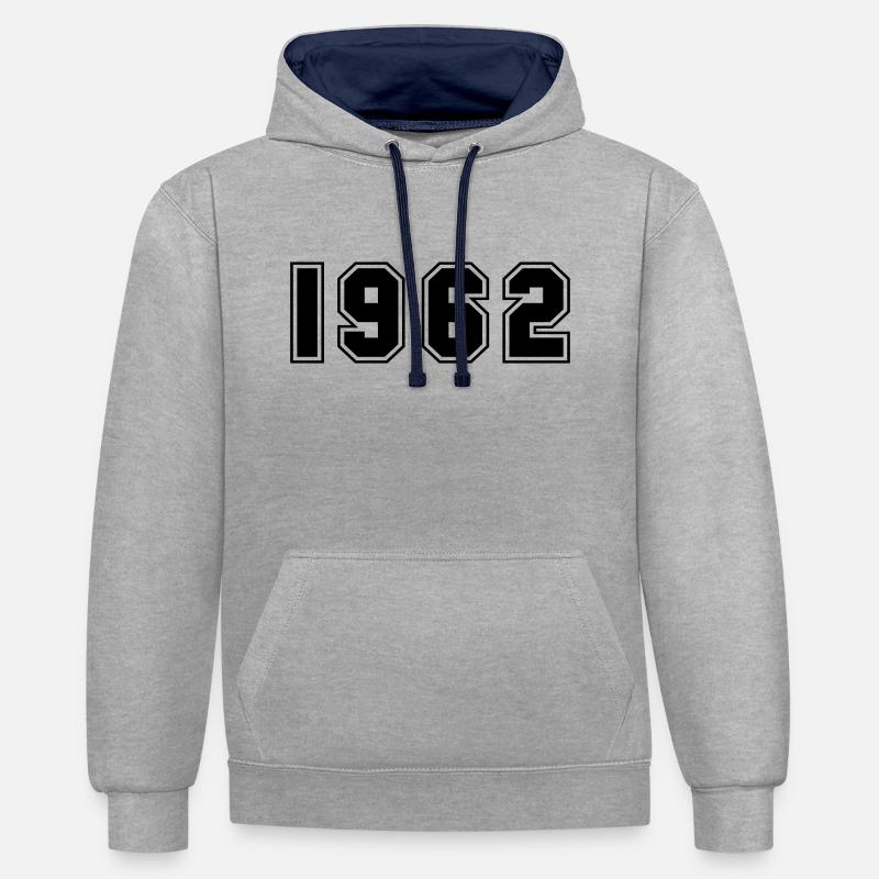 1962 - Sweat à capuche contrasté - gris chiné/bleu marine