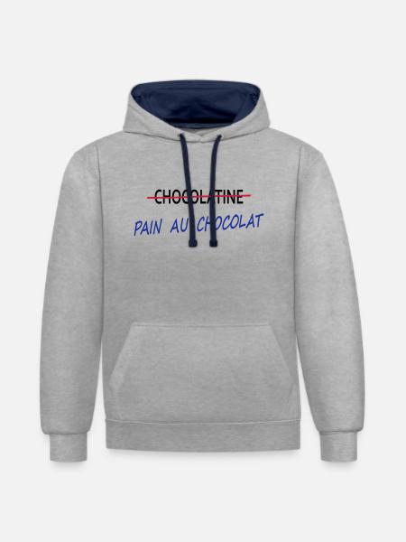 Pain au chocolat - Sweat à capuche contrasté - gris chiné/bleu marine