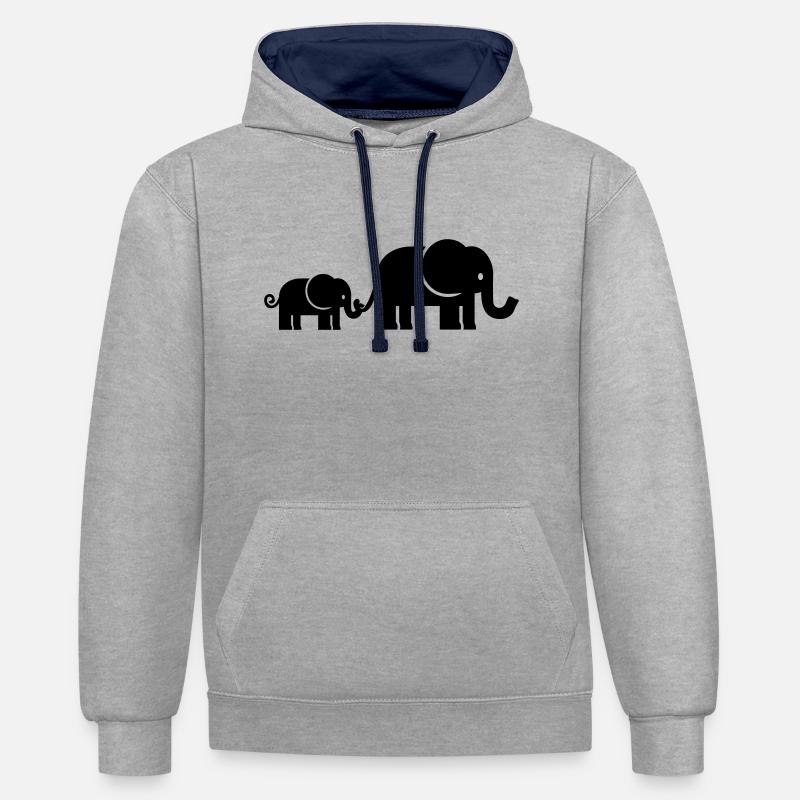 Éléphant - Sweat à capuche contrasté - gris chiné/bleu marine