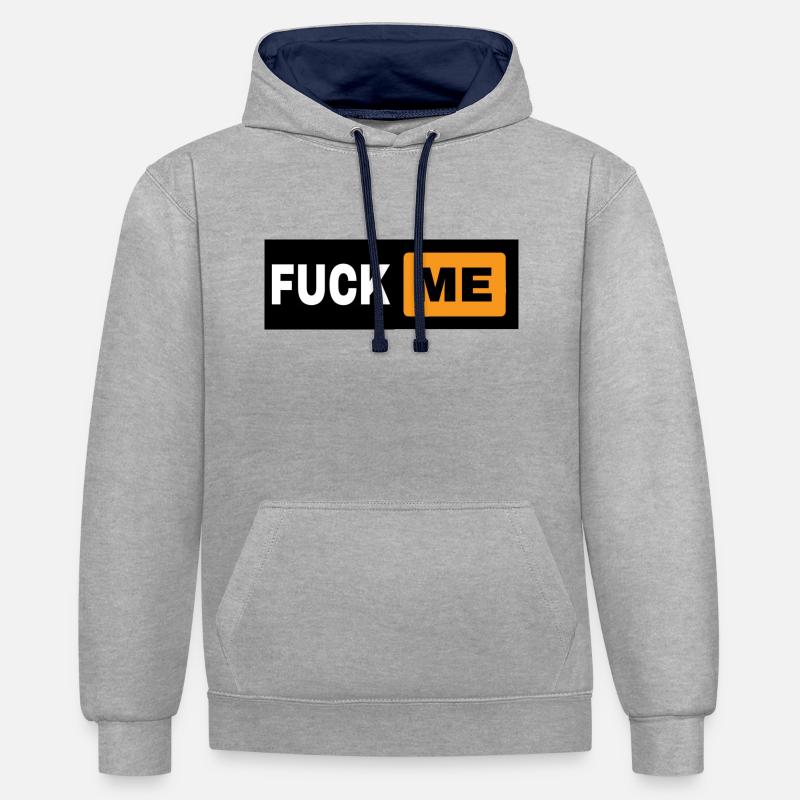 BAISEZ-MOI design - Sweat à capuche contrasté - gris chiné/bleu marine