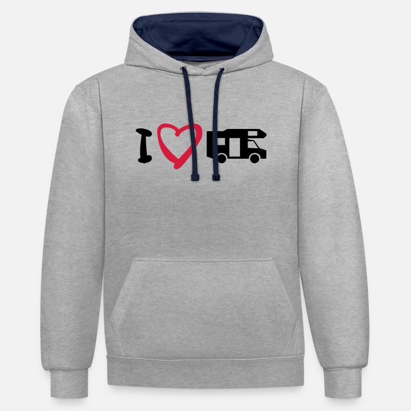 J'aime mon mobil-home 2 - Sweat à capuche contrasté - gris chiné/bleu marine