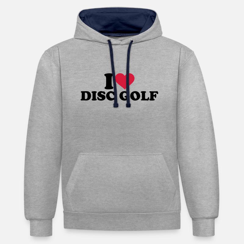 I love Disc Golf - Sweat à capuche contrasté - gris chiné/bleu marine