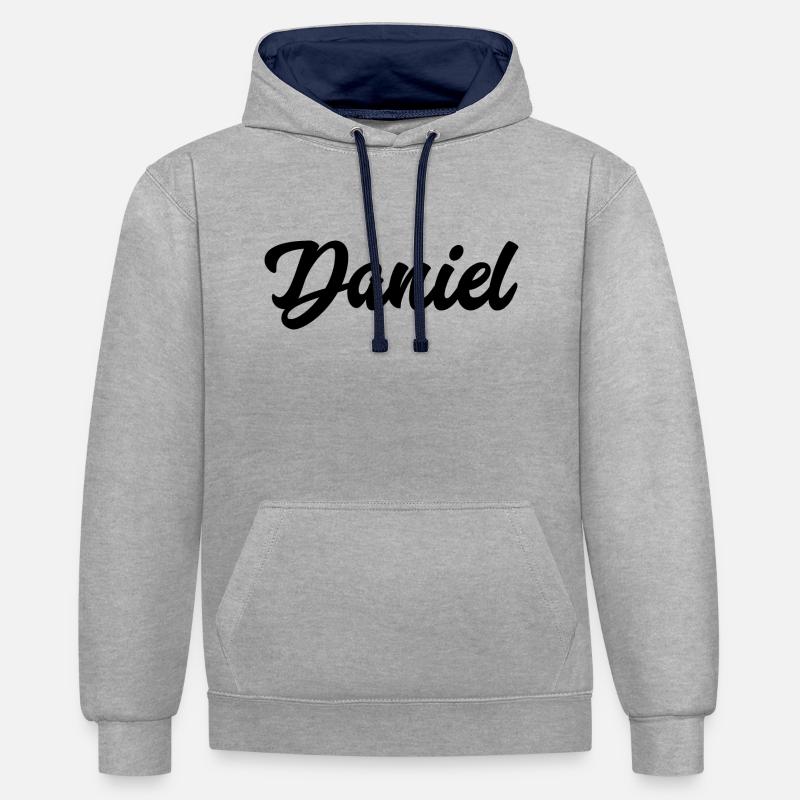 Daniel Custom Text Nom d’anniversaire - Sweat à capuche contrasté - gris chiné/bleu marine