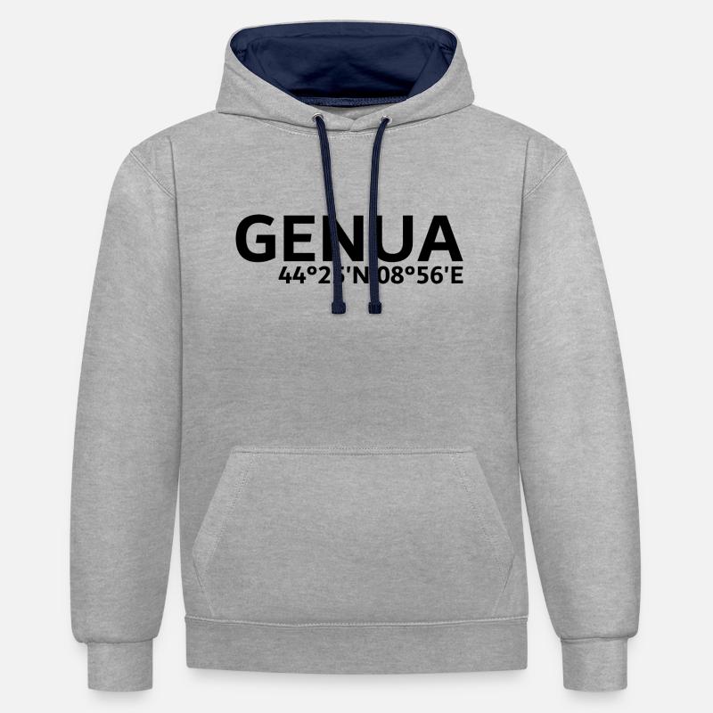Coordonnées de Gênes - Sweat à capuche contrasté - gris chiné/bleu marine