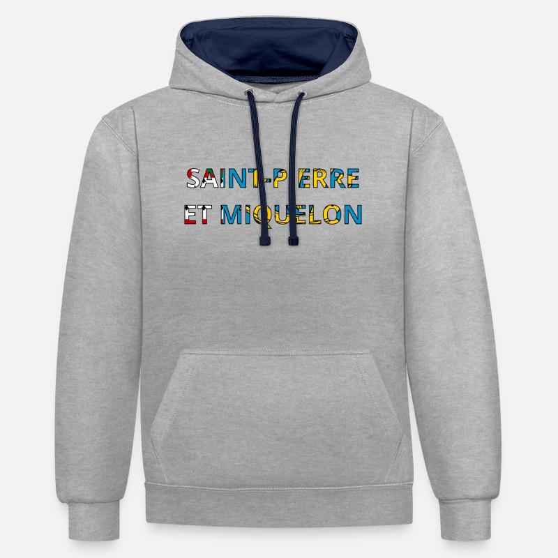 Drapeau Saint perre et miquelon - Sweat à capuche contrasté - gris chiné/bleu marine