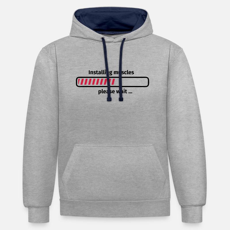 Installing muscles please wait ... - Kontrast-Hoodie - Grau meliert/Navy