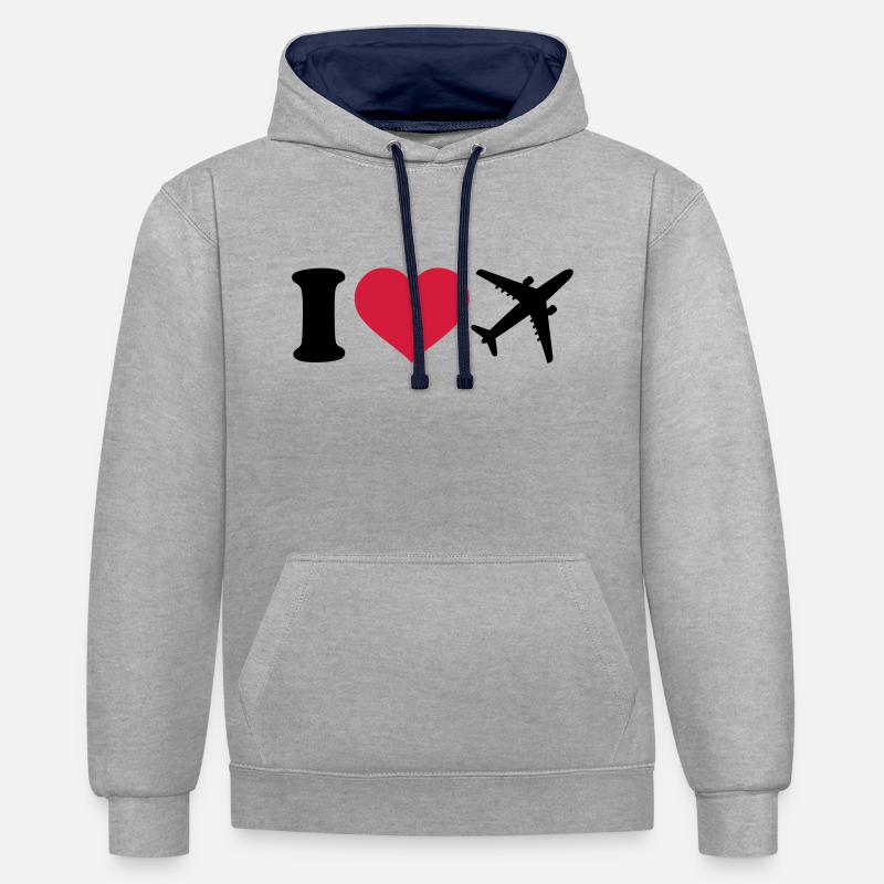 I love Avion - Sweat à capuche contrasté - gris chiné/bleu marine