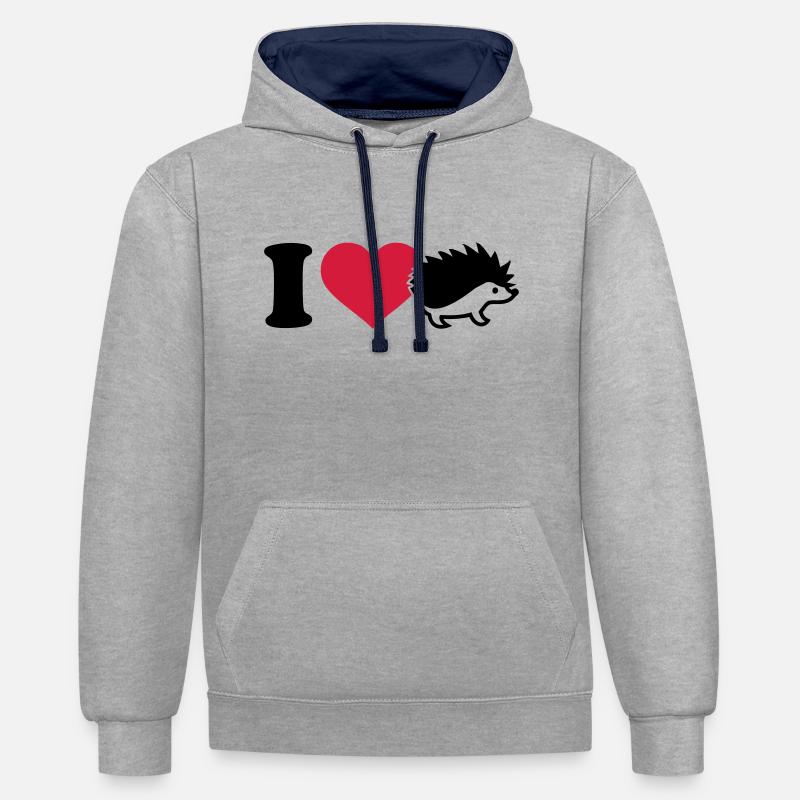 I love Hérisson - Sweat à capuche contrasté - gris chiné/bleu marine