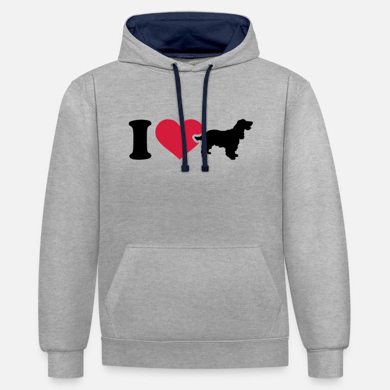 I love Cocker Spaniel - Sweat à capuche contrasté - gris chiné/bleu marine