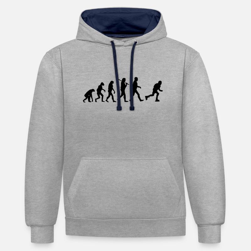 patins à roulettes Evolution - Sweat à capuche contrasté - gris chiné/bleu marine
