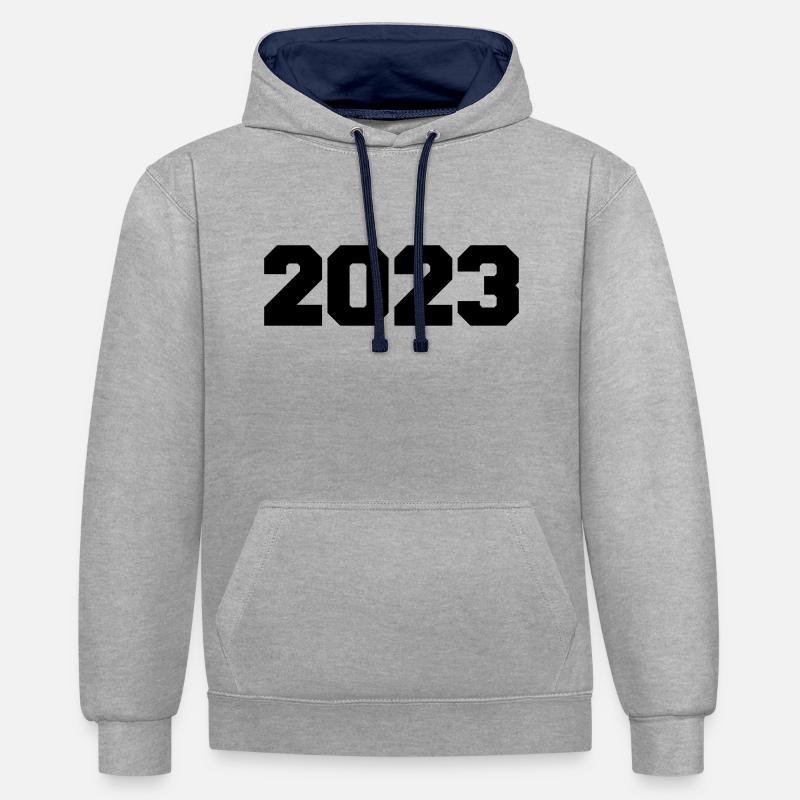 2023 - Sweat à capuche contrasté - gris chiné/bleu marine