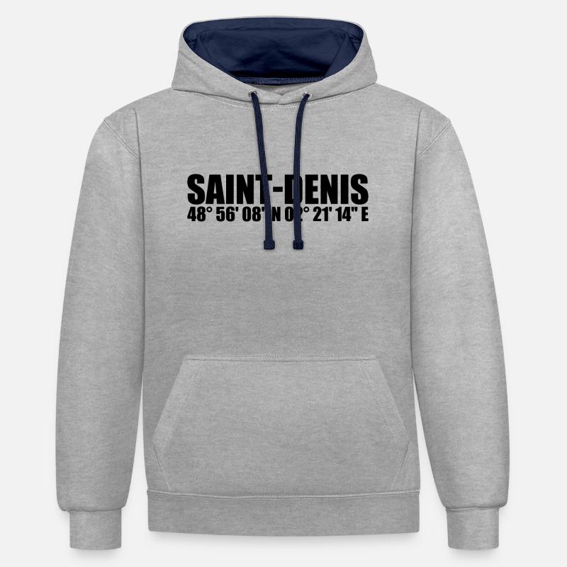Coordonnées de Saint-Denis - Sweat à capuche contrasté - gris chiné/bleu marine