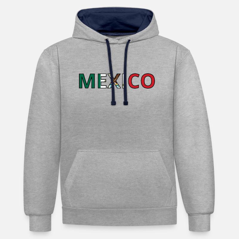 Drapeau Mexico - Sweat à capuche contrasté - gris chiné/bleu marine